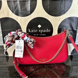 Kate Spade Vibrant Red Shoulder Bag with Gold Chain